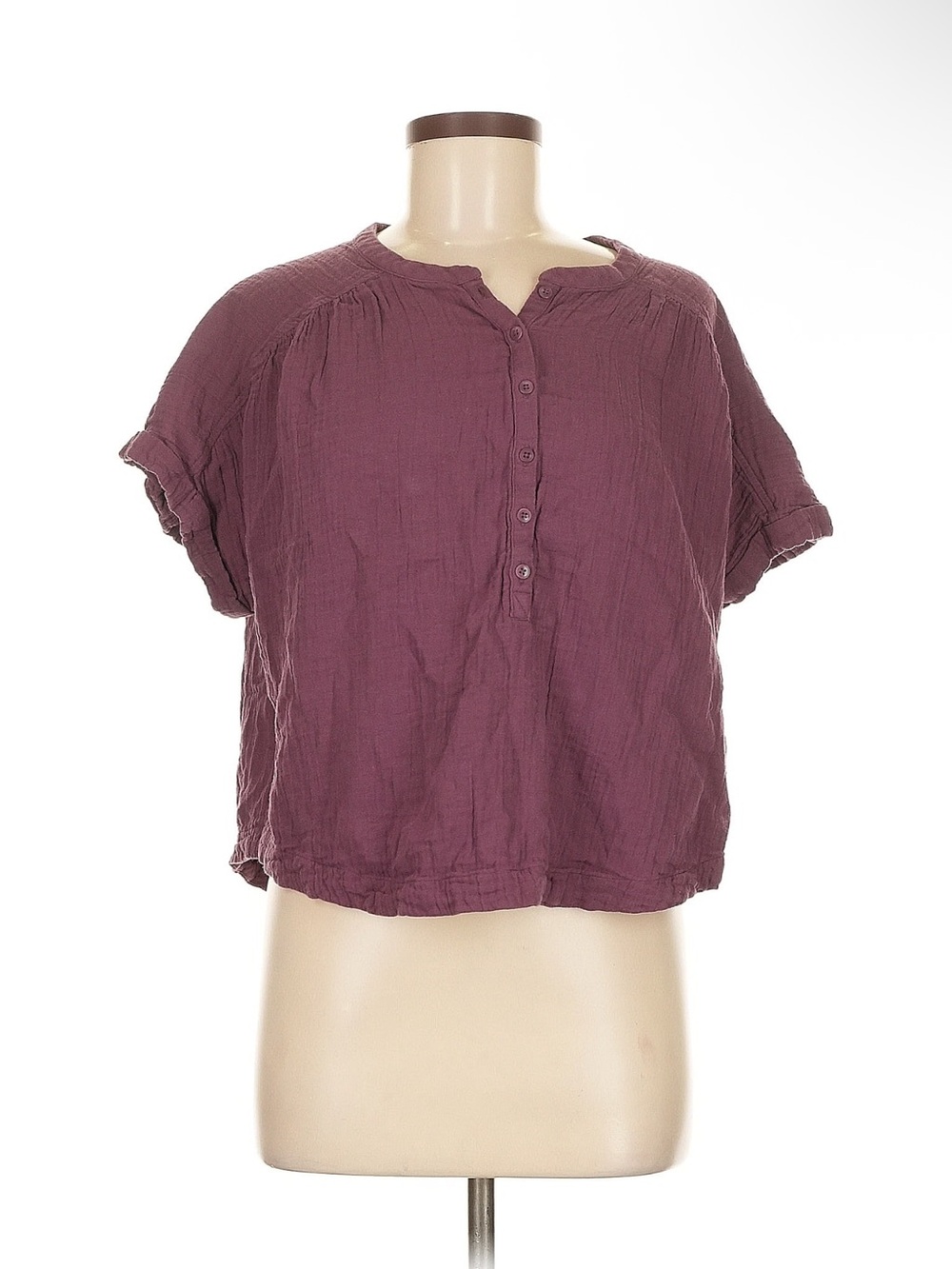 Organic Cotton Plum Short-Sleeve Button Front Women's Top